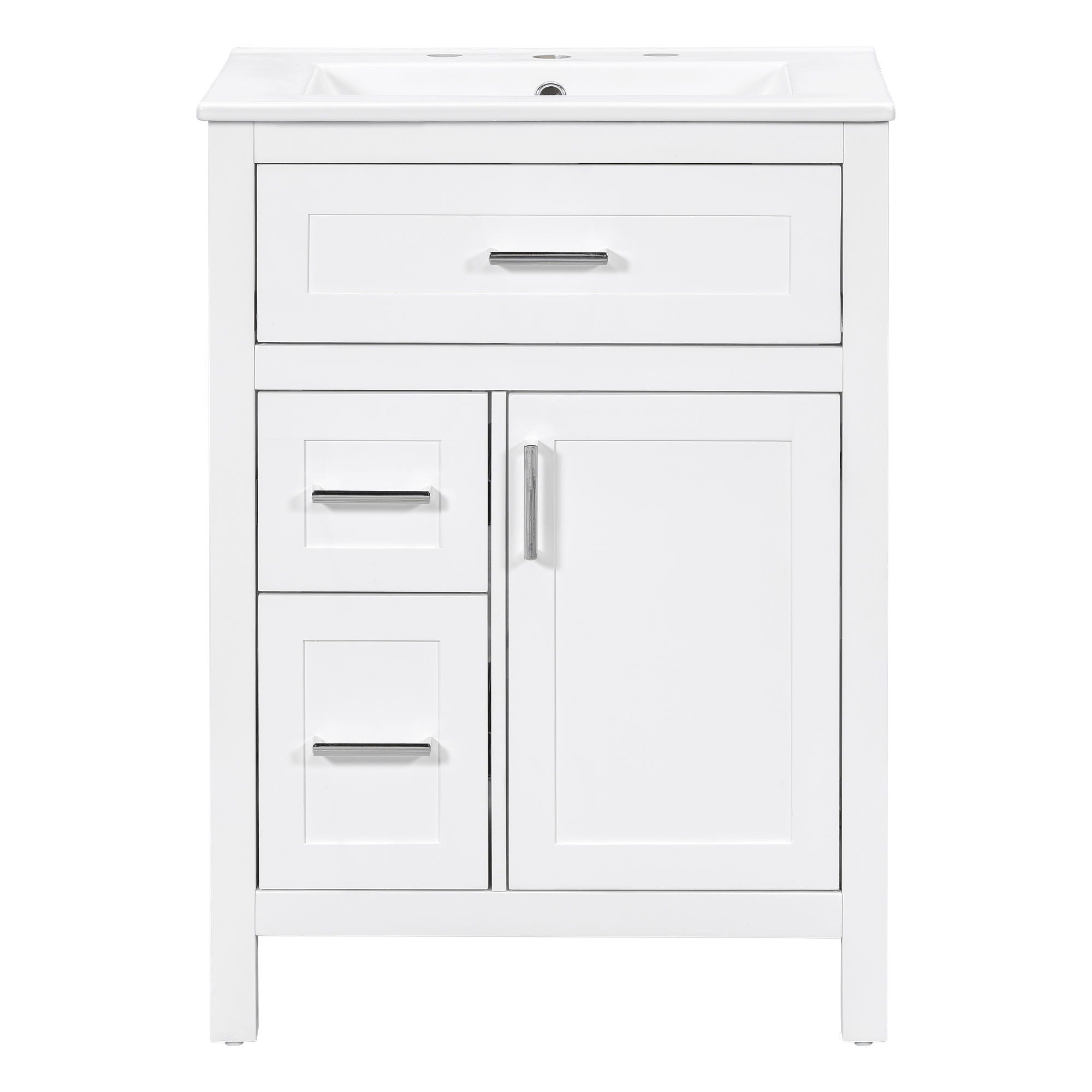 Modern Bathroom Vanity With Sink, Flip Drawer &amp; 2 Drawers, Soft Close Hinges, Adjustable Shelf