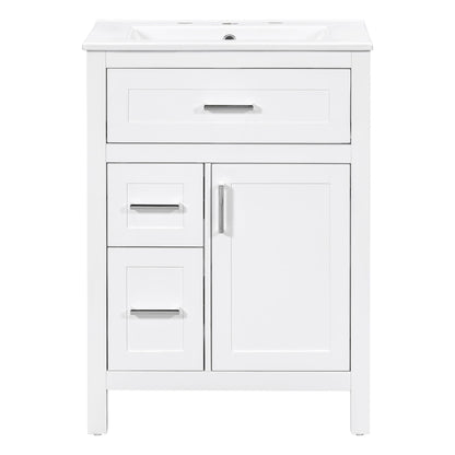 Modern Bathroom Vanity With Sink, Flip Drawer &amp; 2 Drawers, Soft Close Hinges, Adjustable Shelf