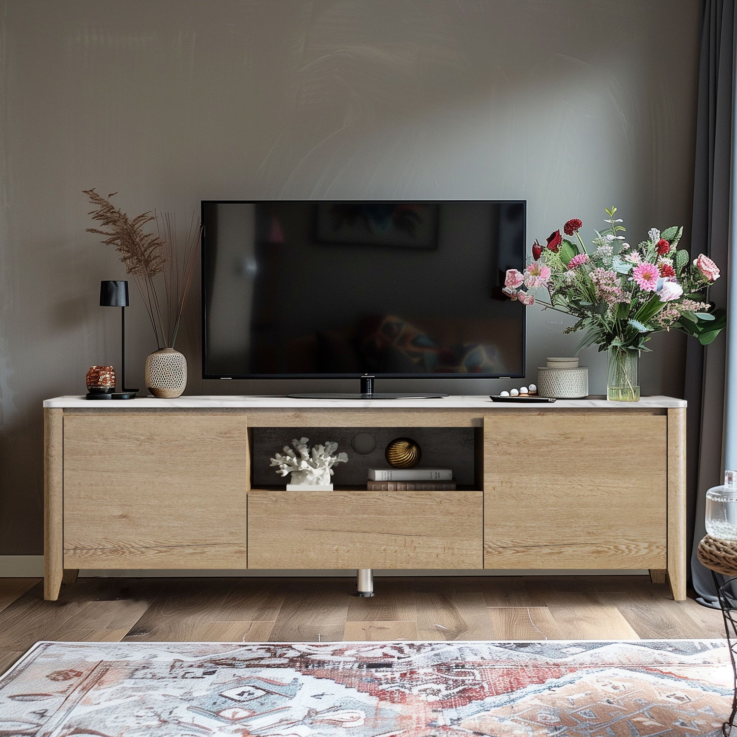 Modern TV Stand With LED Lights Entertainment Center TV Cabinet With Storage For Up To 75&quot; For Gaming Living Room Bedroom