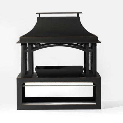 40&quot; Wood Burning Fireplace, 50000 Btu Steel Fire Pit, Wood Burning Chimney For Outside Patio Deck Garden Backyard - Black