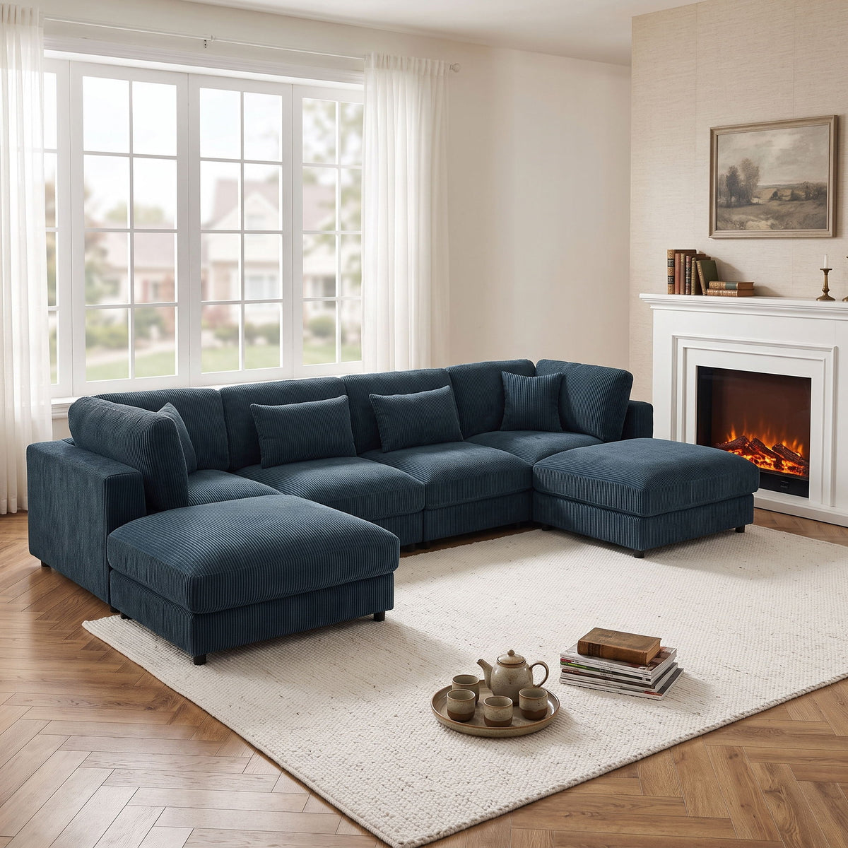 Upholstered Modular Sectional &amp; Custom Configuration And Toss Pillows