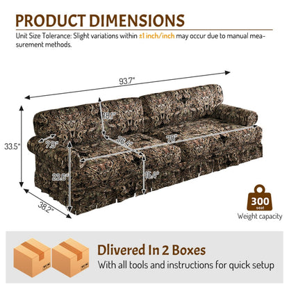 Luxuriously Comfortable Cloud Couch Sofa With Elegant Rolled Arms &amp; Pleated Skirt Design