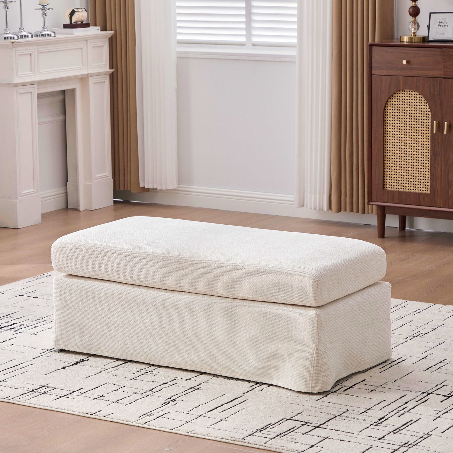 Wide Modern Upholstered Ottoman Foot Stool