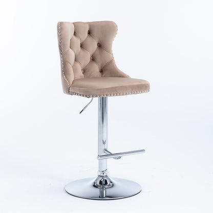 Swivel Velvet Barstools Adjusatble Seat Height From 25-33&quot;, Modern Upholstered Chrome Base Bar Stools With Backs Comfortable Tufted For Home Pub And Kitchen Island (Set of 2)
