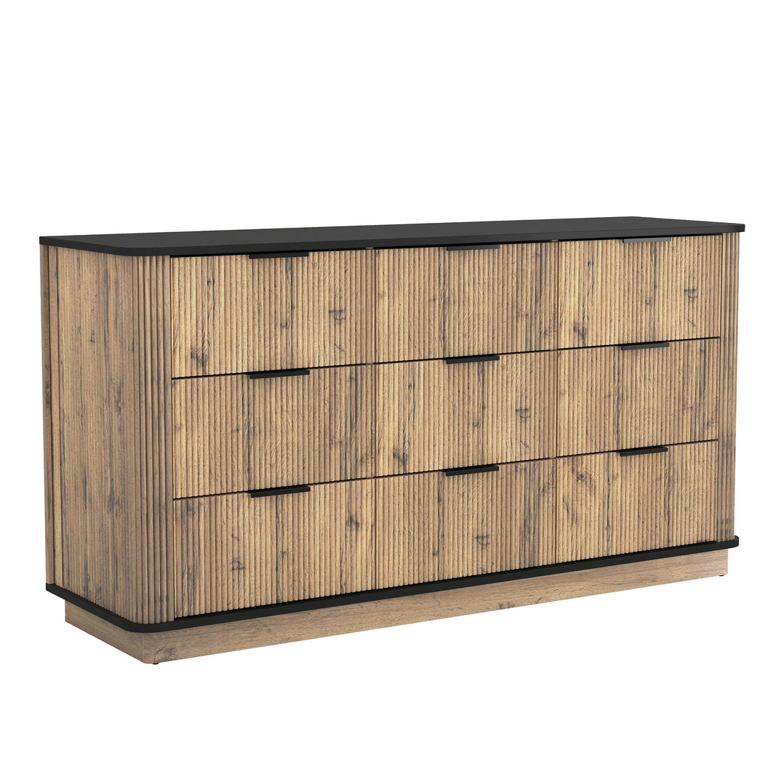 Modern 9 Drawer Cabinet With Metal Rounded Corners Multi Functional Storage - Black