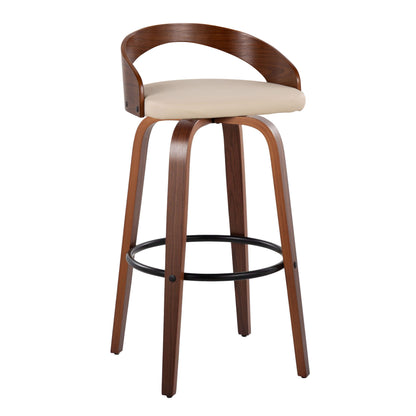 Grotto - Mid Century Modern Fixed Height Barstool &amp; Swivel With Round Footrest (Set of 2)
