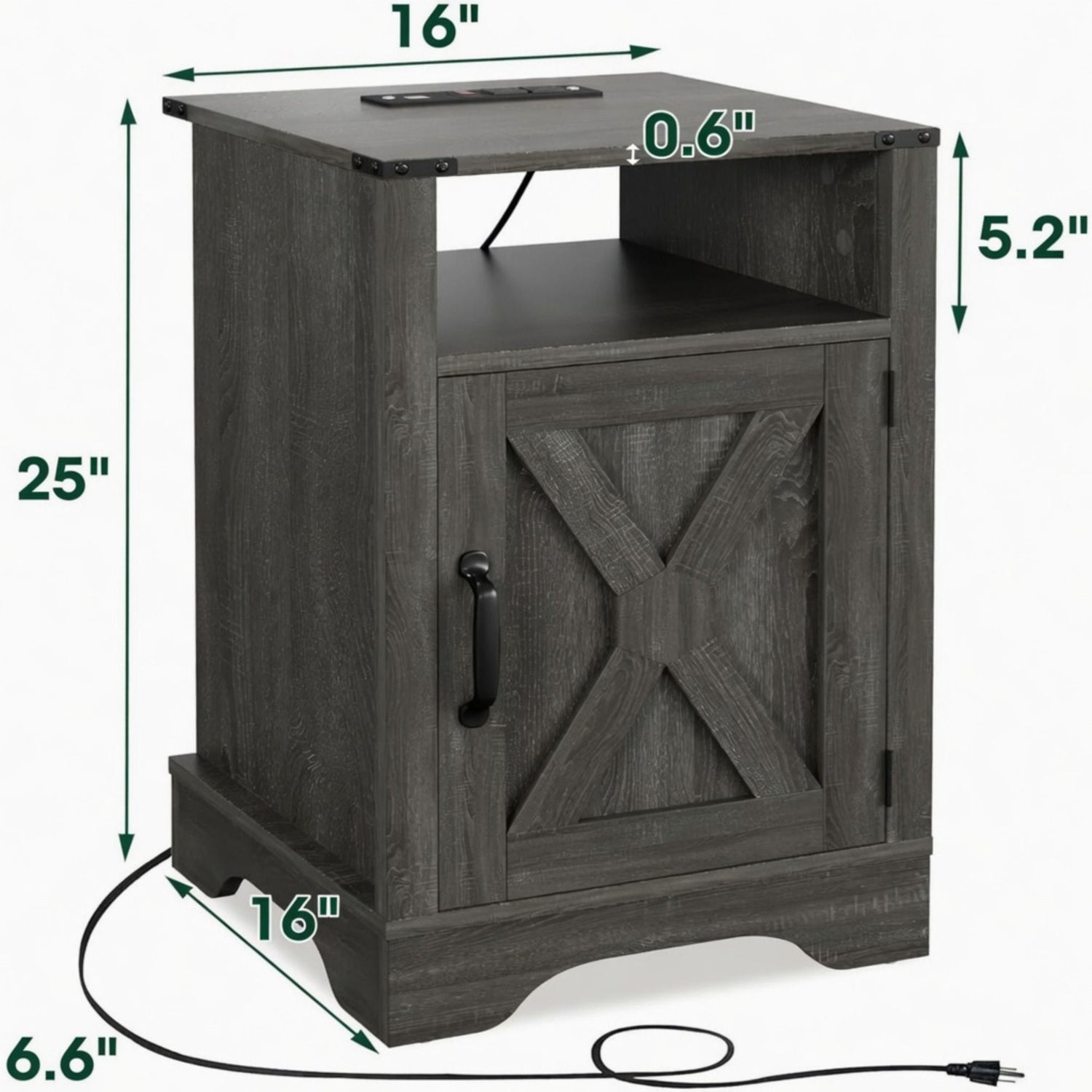 Farmhouse Nightstand, Charging Station &amp; Storage