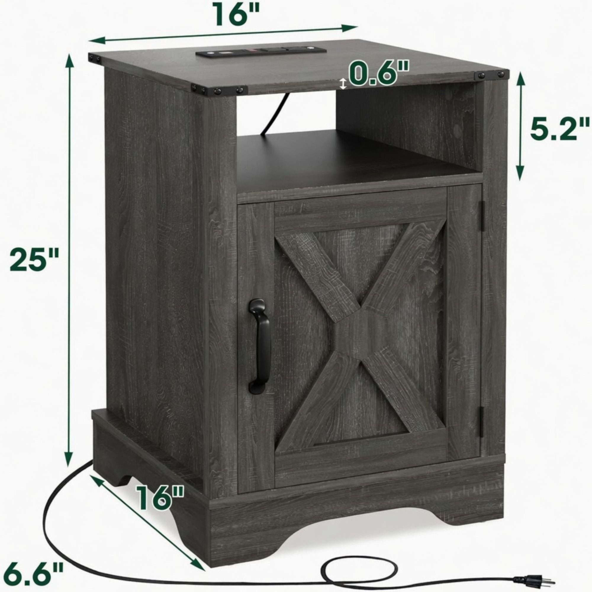 Farmhouse Nightstand, Charging Station &amp; Storage