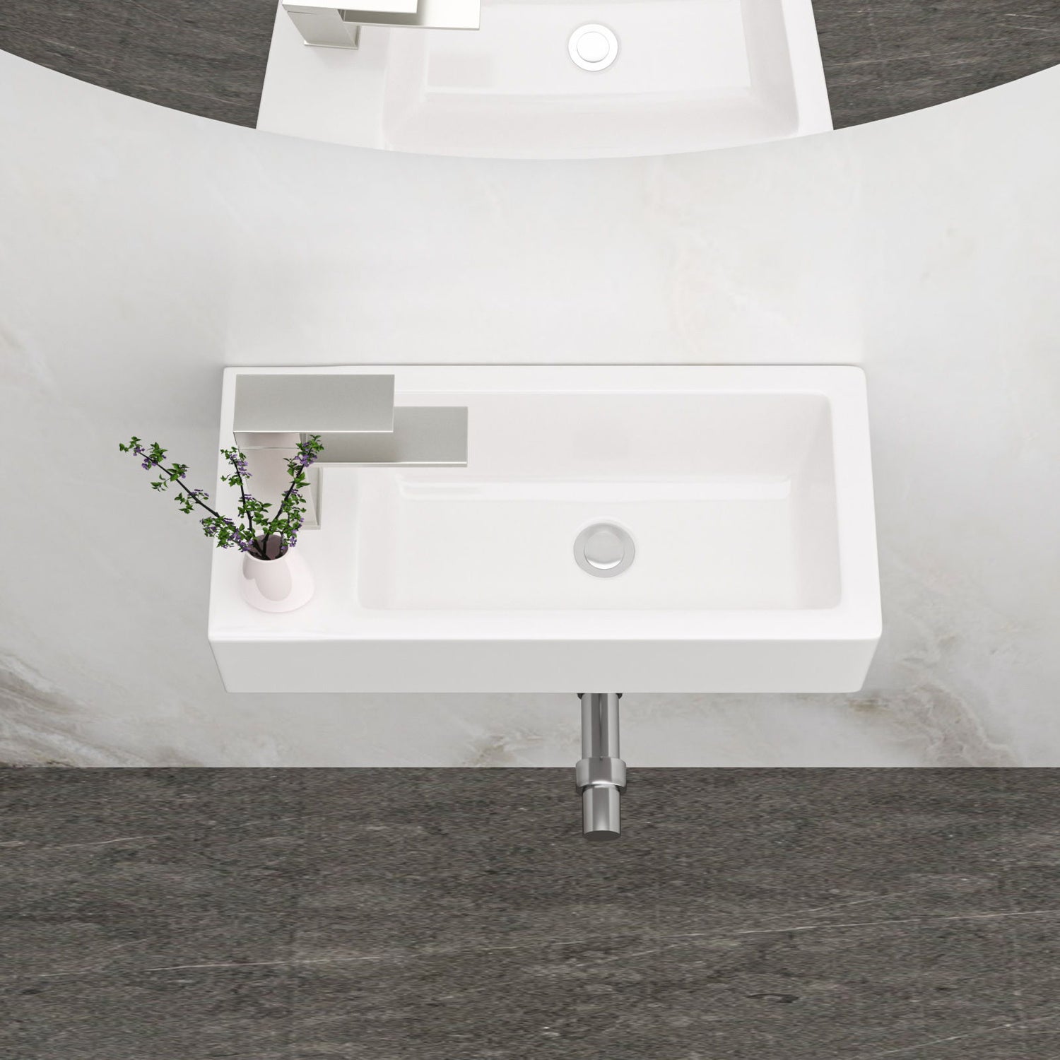 Modern Ceramic Rectangle Wall Mount Bathroom Sink With Single Faucet Hole