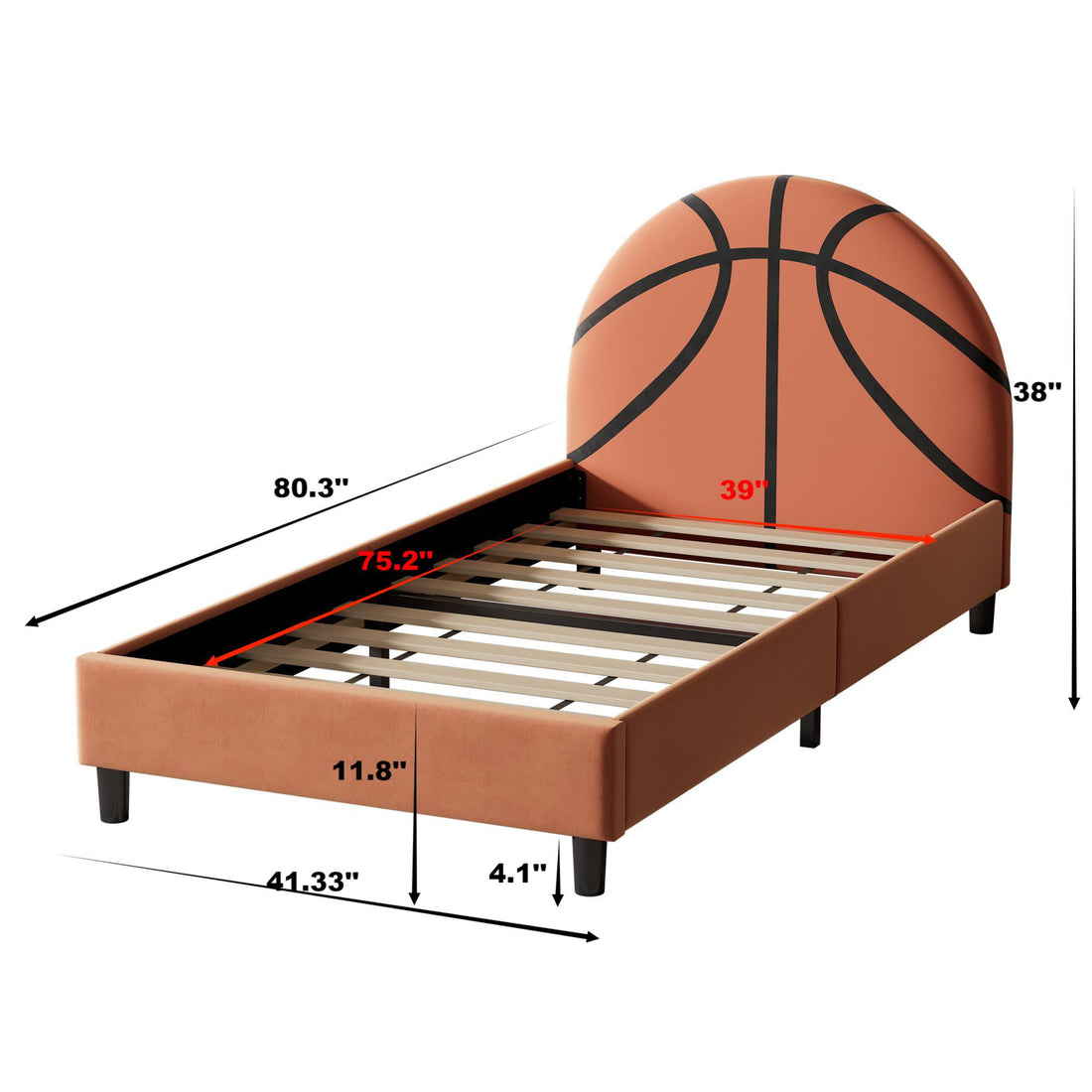 Basketball Design Upholstered Twin Platform Bed Sport Style Bed For Boys &amp; Girls, Teens - Orange