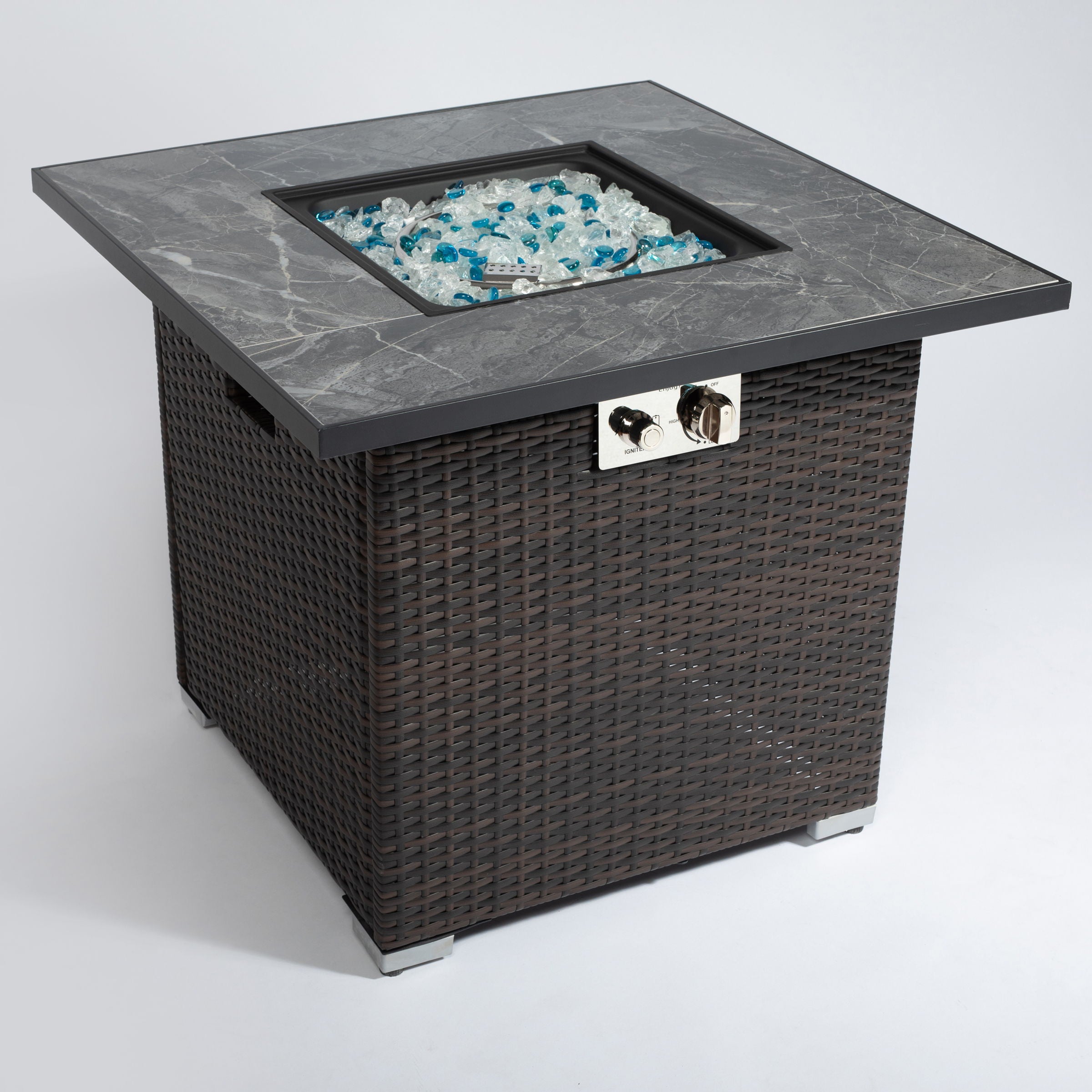 30&quot; Outdoor Fire Table Propane Gas Fire Pit Table With Lid Gas Fire Pit Table With Glass Rocks And Rain Cover - Espresso