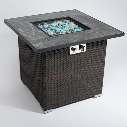 30&quot; Outdoor Fire Table Propane Gas Fire Pit Table With Lid Gas Fire Pit Table With Glass Rocks And Rain Cover - Espresso