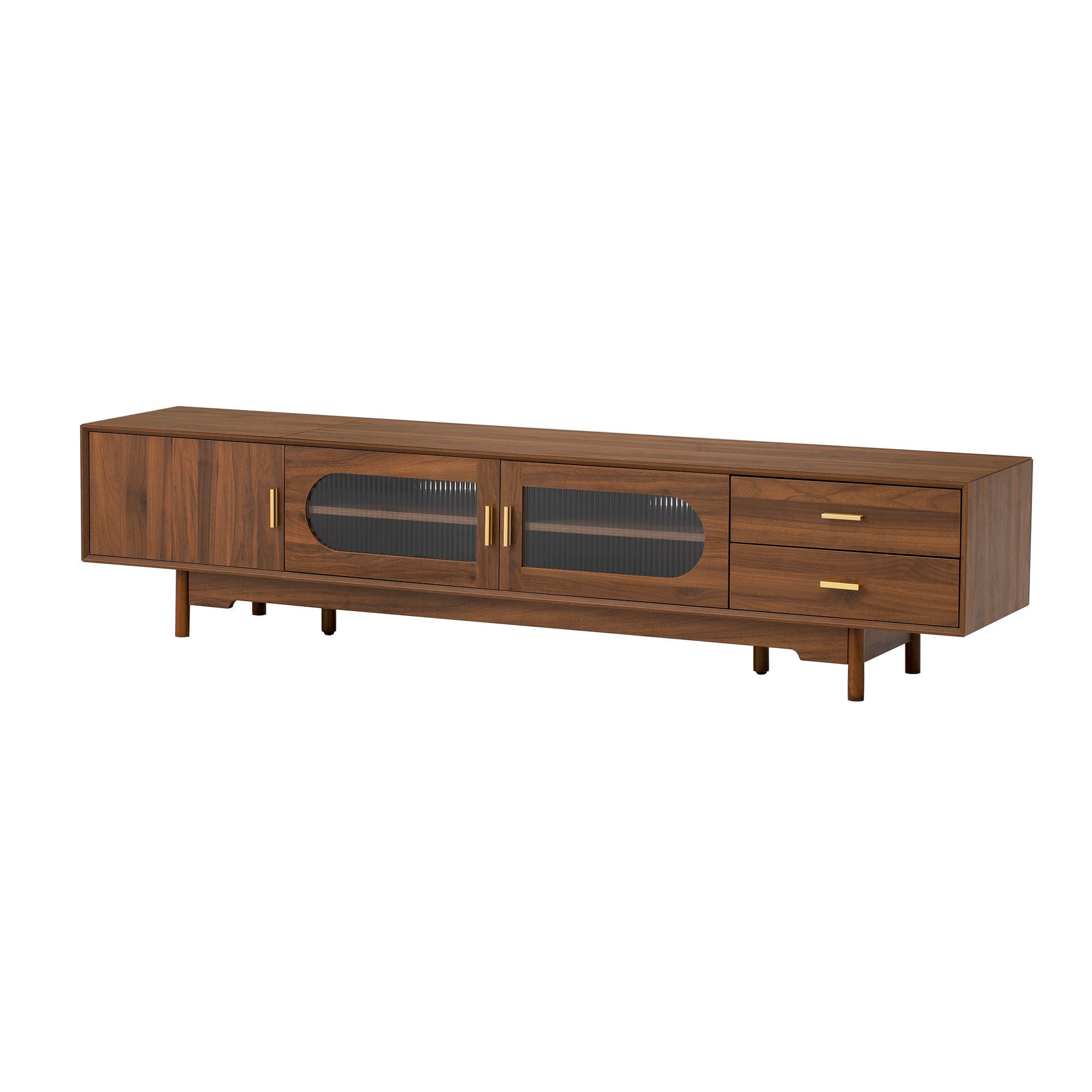 Modern TV Stand With Fluted Glass Doors &amp; 2 Drawers