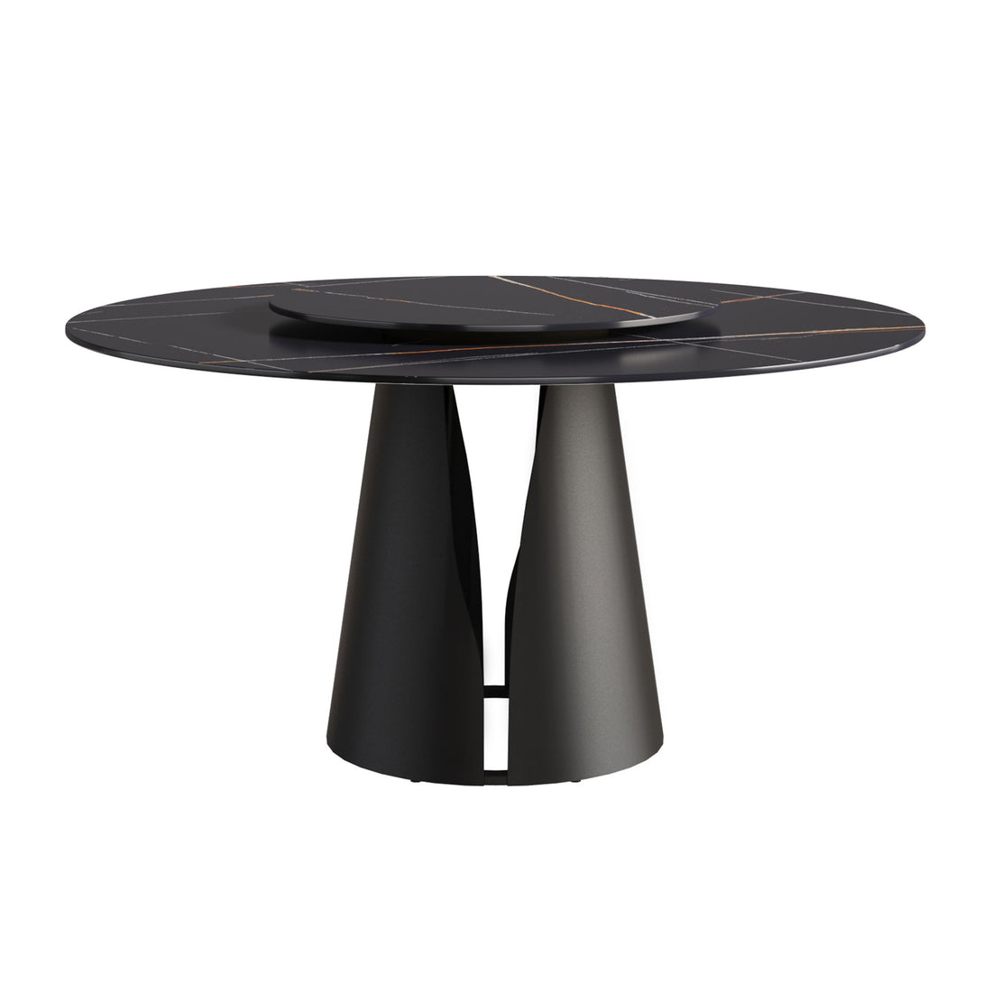 53.15&quot; Round Modern Artificial Stone Carbon Steel Base Dining Table, Can Accommodate 6 People - Black / Gold