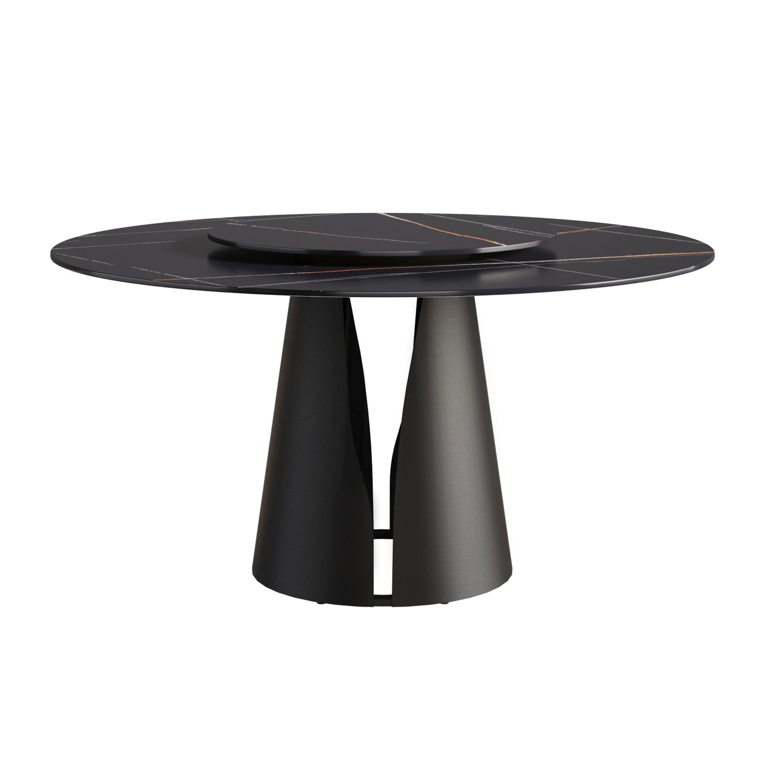 53.15&quot; Round Modern Artificial Stone Carbon Steel Base Dining Table, Can Accommodate 6 People - Black / Gold