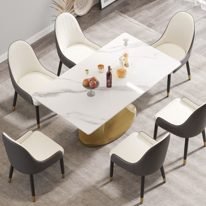 63&quot; Modern Artificial Stone Panel Golden Stainless Steel Curved Legs, Can Accommodate 6-8 People - White / Gold