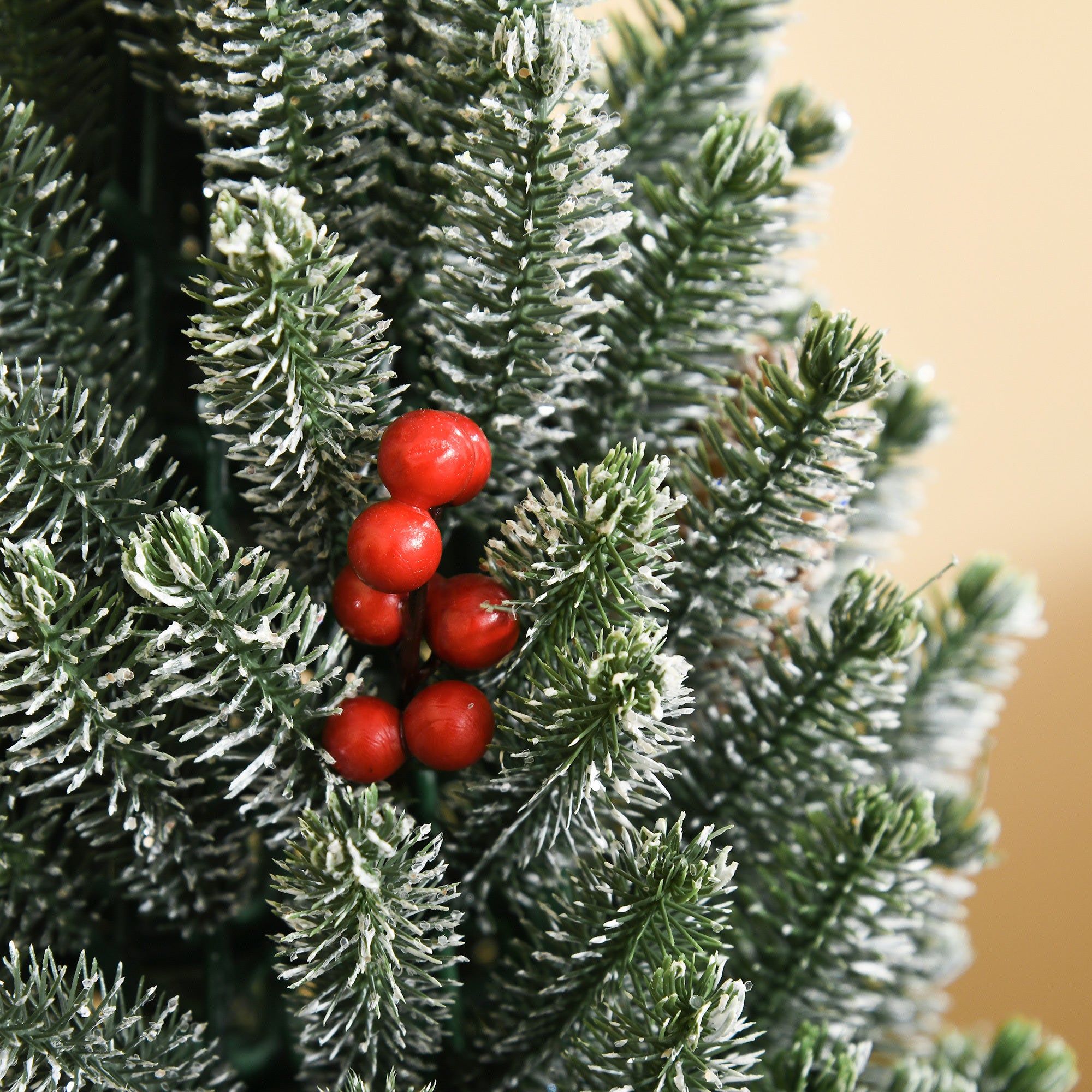 HOMCOM 18&quot; Tall Unlit Miniature Snow-Flocked Tabletop Artificial Christmas Tree, Holiday Decoration with Pine Cones and Berries