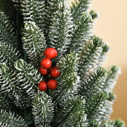 HOMCOM 18&quot; Tall Unlit Miniature Snow-Flocked Tabletop Artificial Christmas Tree, Holiday Decoration with Pine Cones and Berries