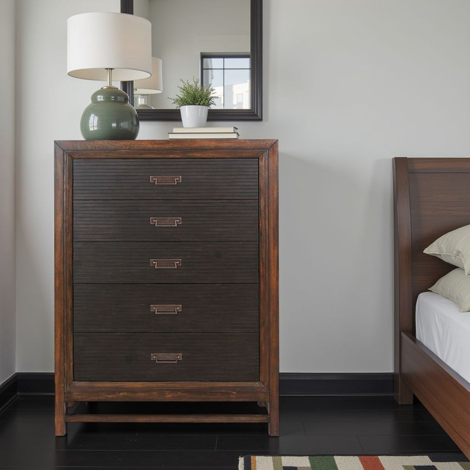 5 Drawer Chest, 2 Tone - Brown