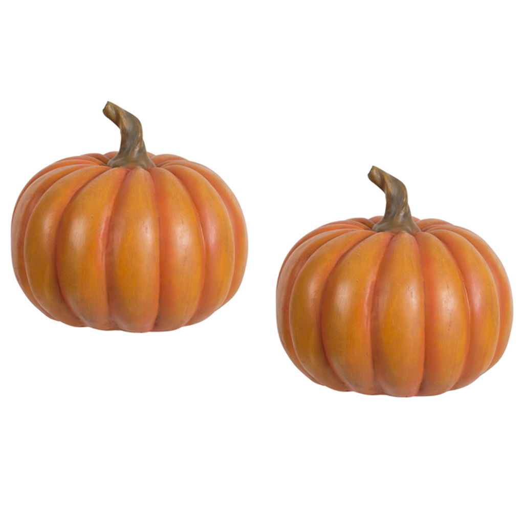 Autumn Resin Pumpkin With Stem, Pumpkin Ornament Decor For Holiday Harvest Festival Fall Festival &amp; Thanksgiving (Set of 2) - Orange