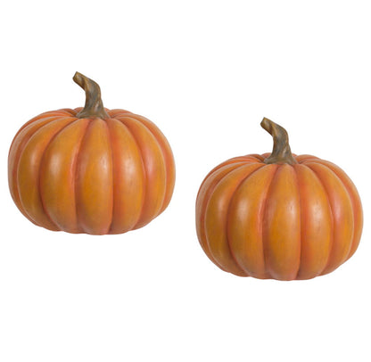 Autumn Resin Pumpkin With Stem, Pumpkin Ornament Decor For Holiday Harvest Festival Fall Festival &amp; Thanksgiving (Set of 2) - Orange