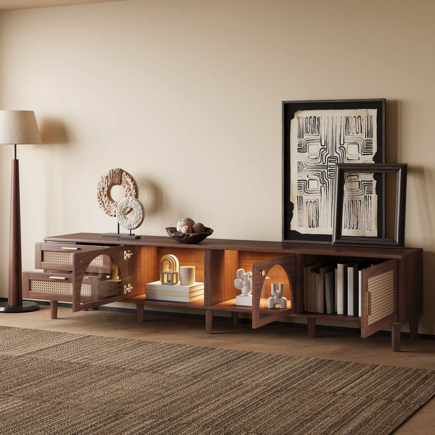 TV Stand With App-Controlled LED Lights, 2 Drawers &amp; Door Storage