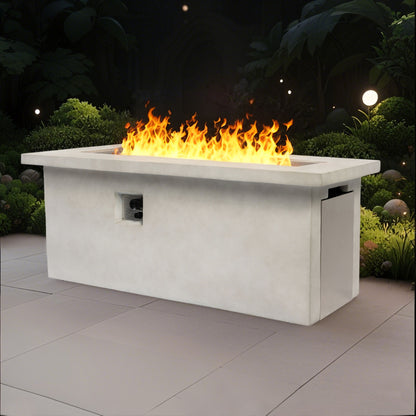 Concrete 60&quot; Rectangular Propane Gas Fire Pit Table With 60000 Btu For Outdoor Spaces - Light Gray