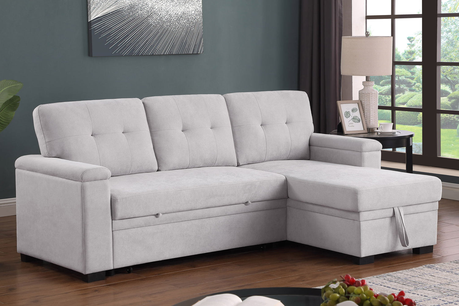 Lucca II - 84.5&quot;W Reversible Sleeper Sectional Sofa with Storage Chaise
