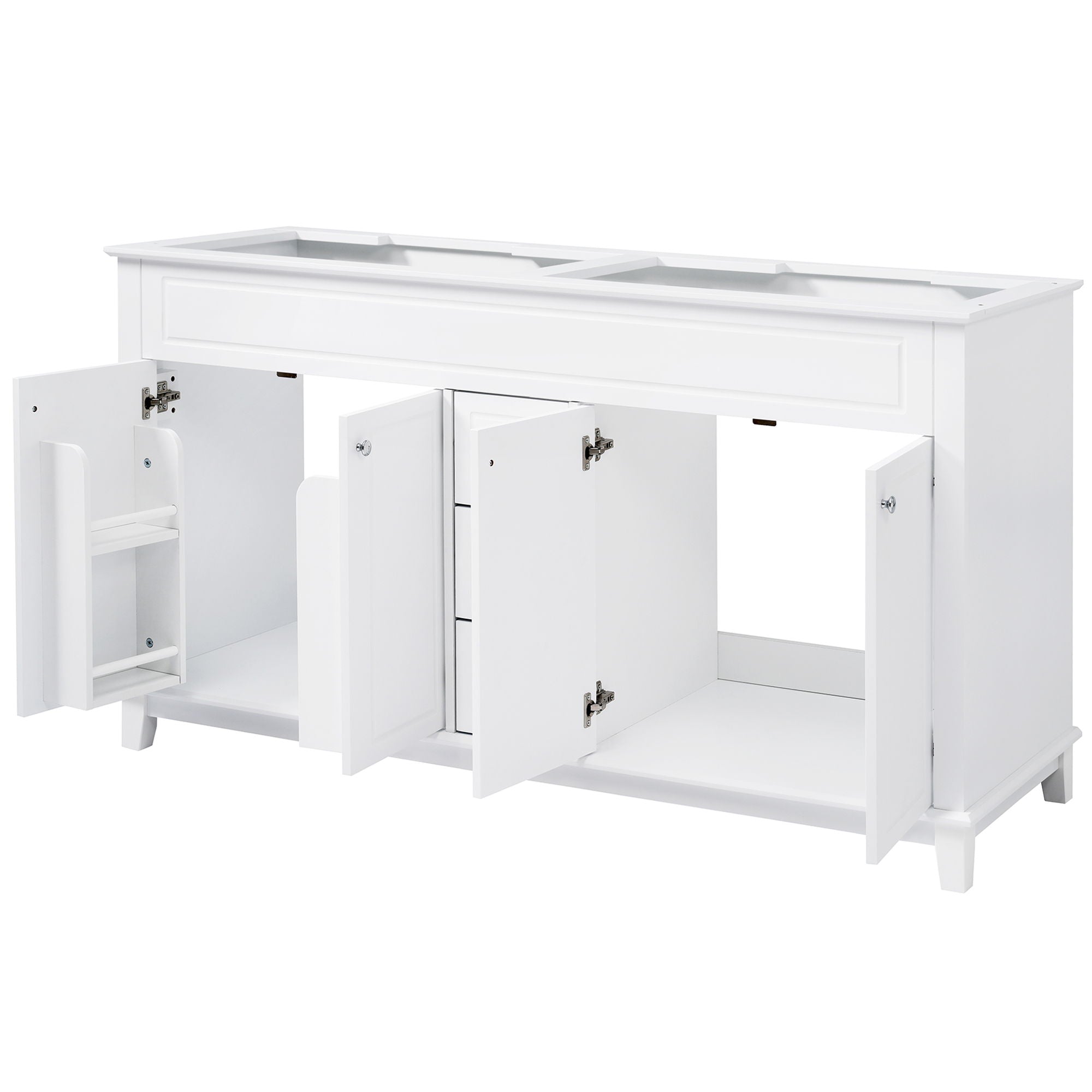 Bathroom Vanity Cabinet Only, 3 Drawers &amp; 4 Doors &amp; Double Layer Shelves - White