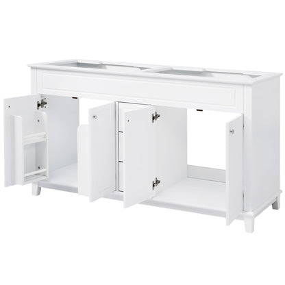 Bathroom Vanity Cabinet Only, 3 Drawers &amp; 4 Doors &amp; Double Layer Shelves - White
