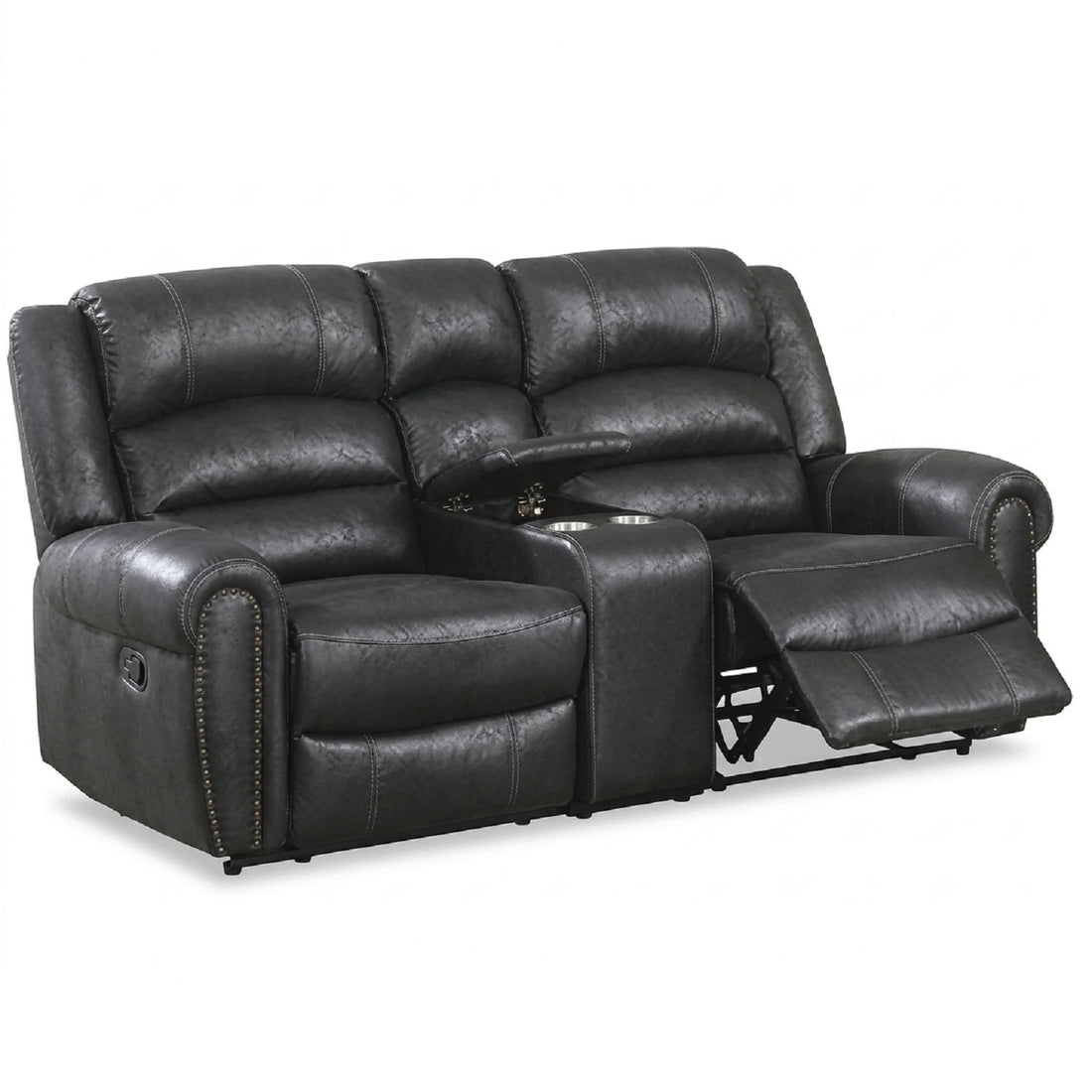 Power Reclining Loveseat With USB Port And Cup Holder Console - Black