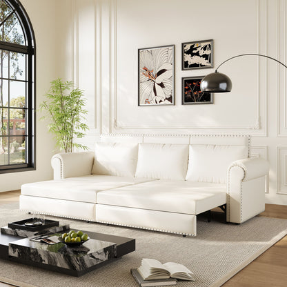 3 In 1 Convertible Sleeper Sofa With Nailhead Trim &amp; Rolled Arm