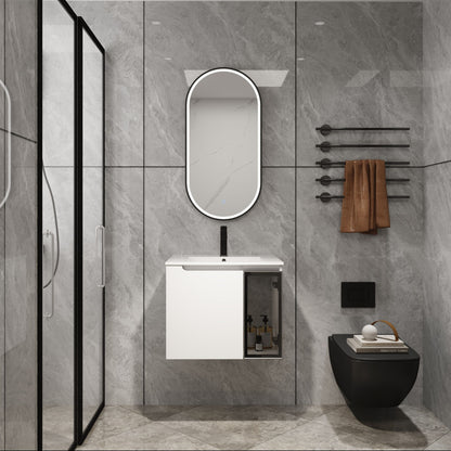 Wall Mounted Bathroom Vanity With Sink, 2 Soft Close Doors, Cabinet &amp; Half Door