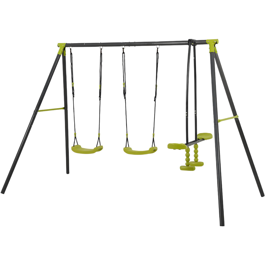 Xns008 Interesting Triple Children Metal Safe Swing Set 440Lbs For Outdoor Playground Three Seat Swing For Age 3+ - Green / Black