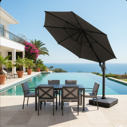 Round Cantilever Patio Umbrella With 360 Rotation &amp; Infinite Tilt Adjustment