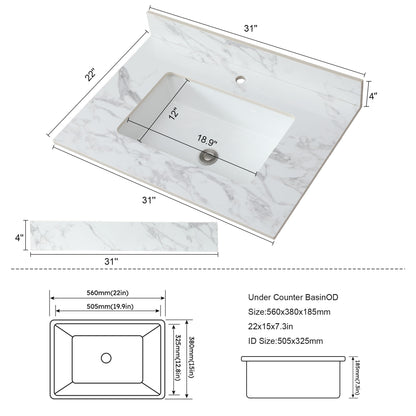 Elegant Bathroom Vanity Top With Rectangular Ceramic Sink And Backsplash