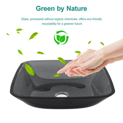 Square Vessel Sink For Bathroom, Above Counter Design With Pop Up Drain, Smooth Rounded Edges - Gray