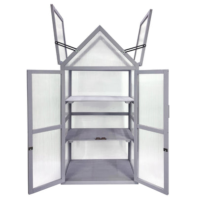 Mini Greenhouse Kit, Outdoor Small Green House, Wood, Plant Stand For Indoor Garden &amp; Patio Balcony Apartments Porch Terrace Outsid Accessories, Uv-Resistant - Gray
