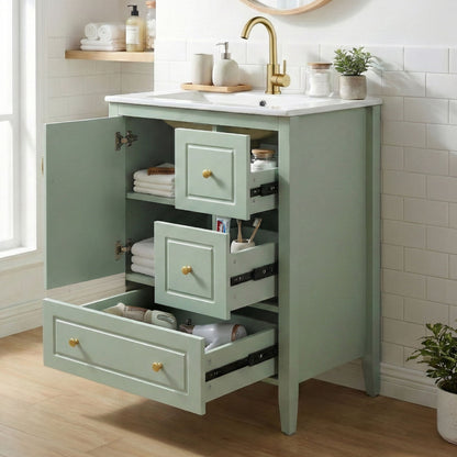 Retro Bathroom Vanity With Sink, Soft Closing Cabinet &amp; Drawers