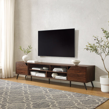 Contemporary 2 Door Minimalist TV Stand For TVs Up To 90&quot; - Dark Walnut