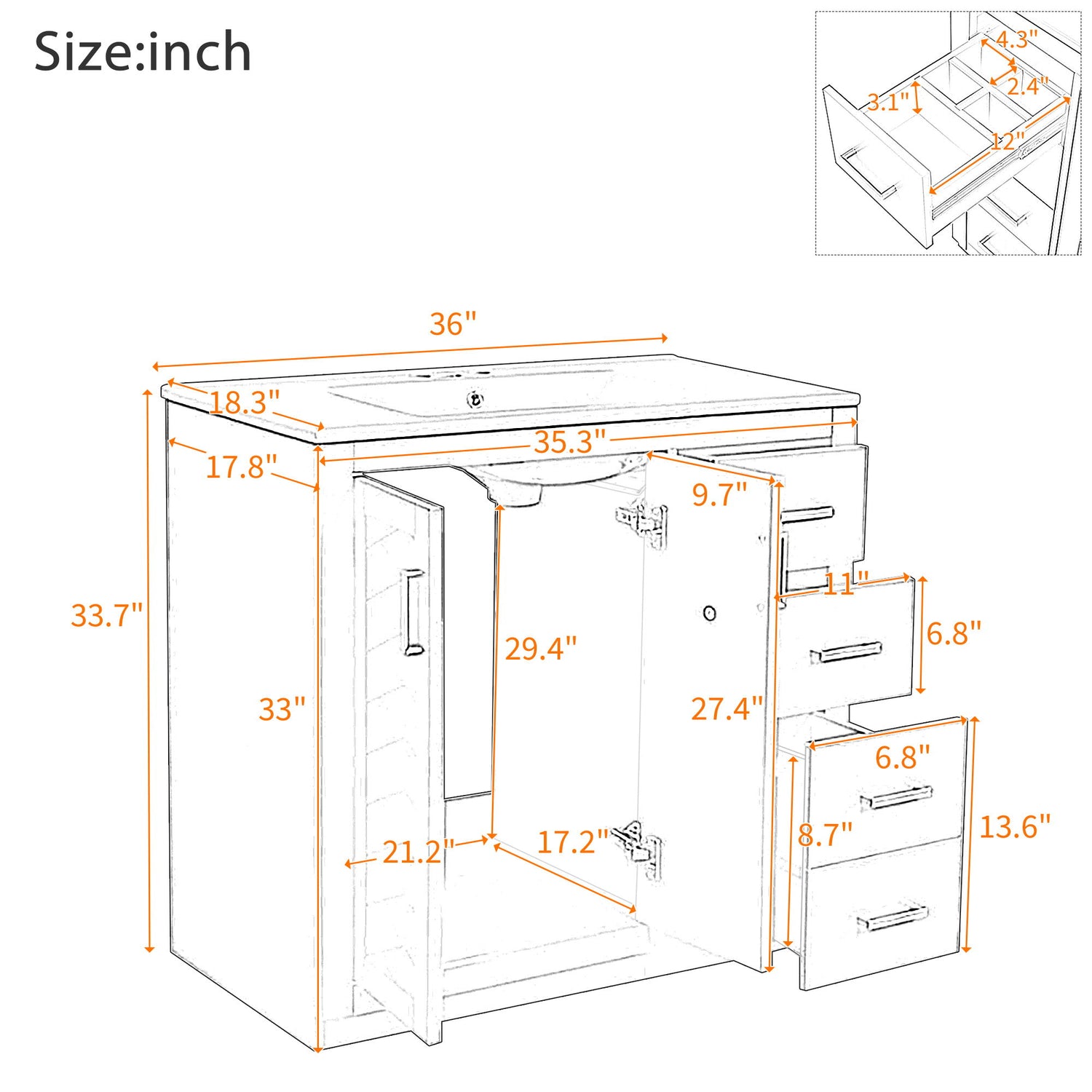 Bathroom Vanity With Sink Combo, Storage Cabinet, Freestanding Set With 3 Drawers &amp; Soft Closing Doors