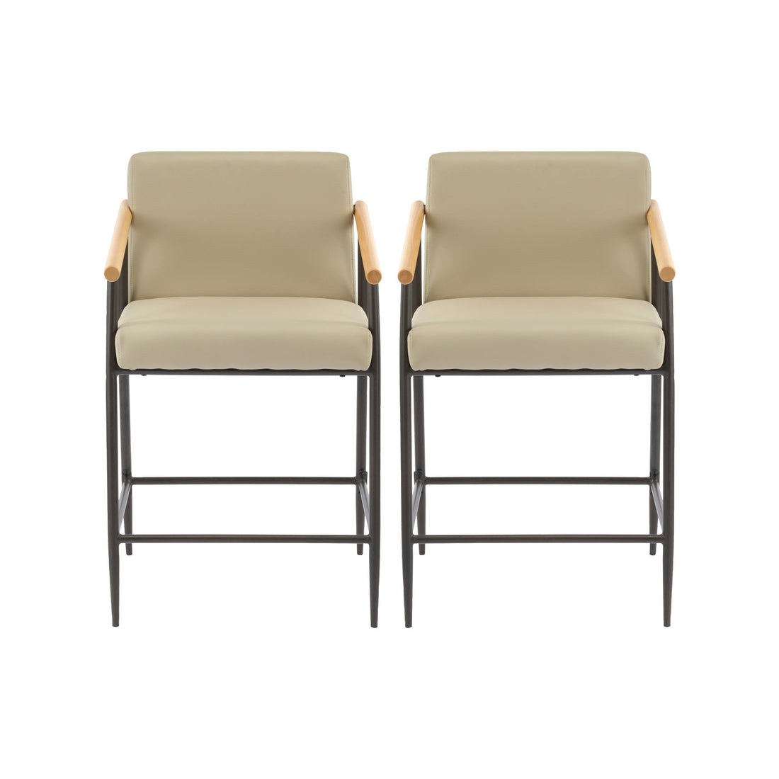 Mid Century Modern Counter Stool Set With Espresso Metal Frame - Khaki