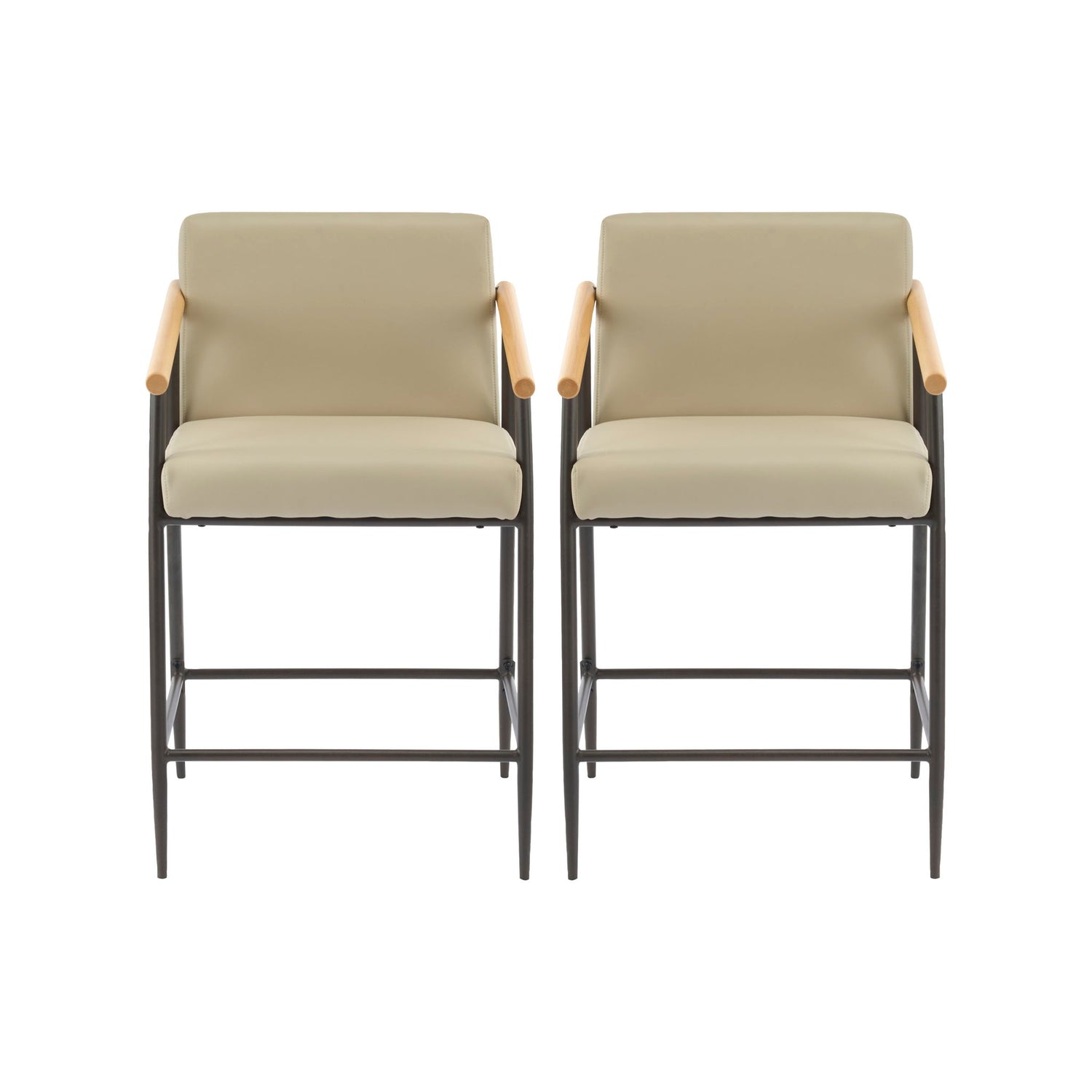 Mid Century Modern Counter Stool Set With Espresso Metal Frame - Khaki