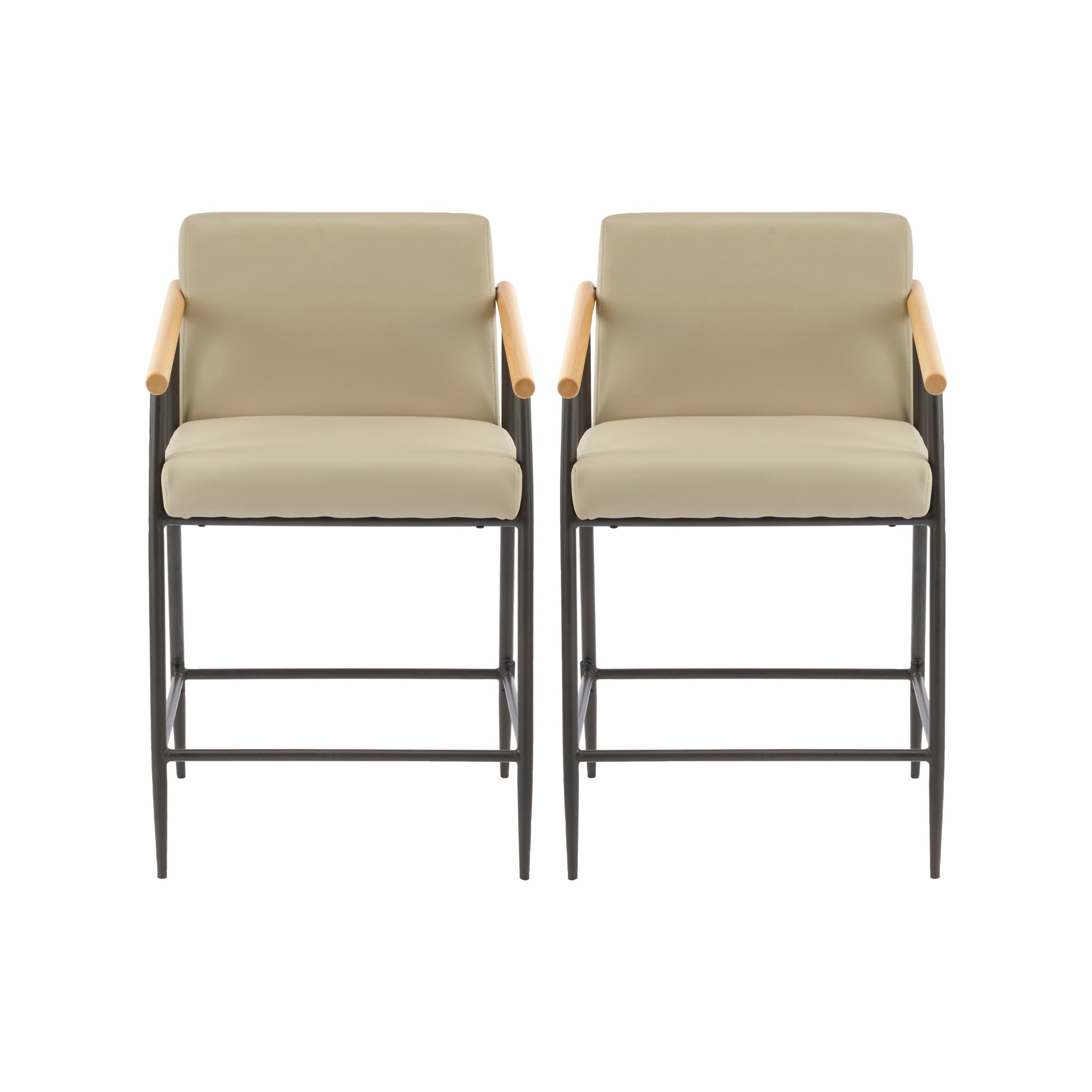 Mid Century Modern Counter Stool Set With Espresso Metal Frame - Khaki