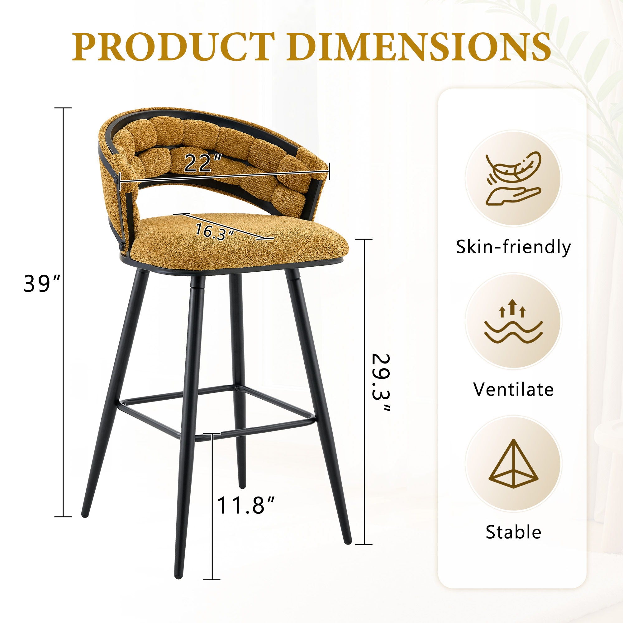 Bar Stools, Kitchen Island Counter Height Stools (Set of 2)