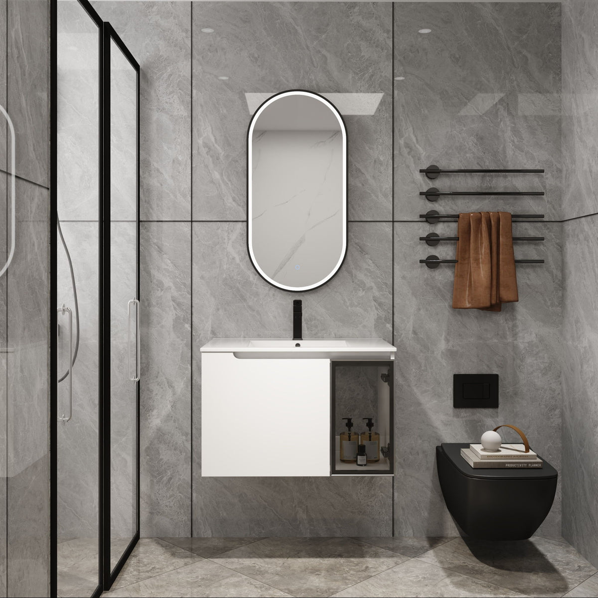 Wall Mounted Bathroom Vanity With Sink, 2 Soft Close Doors, Cabinet &amp; Half Door