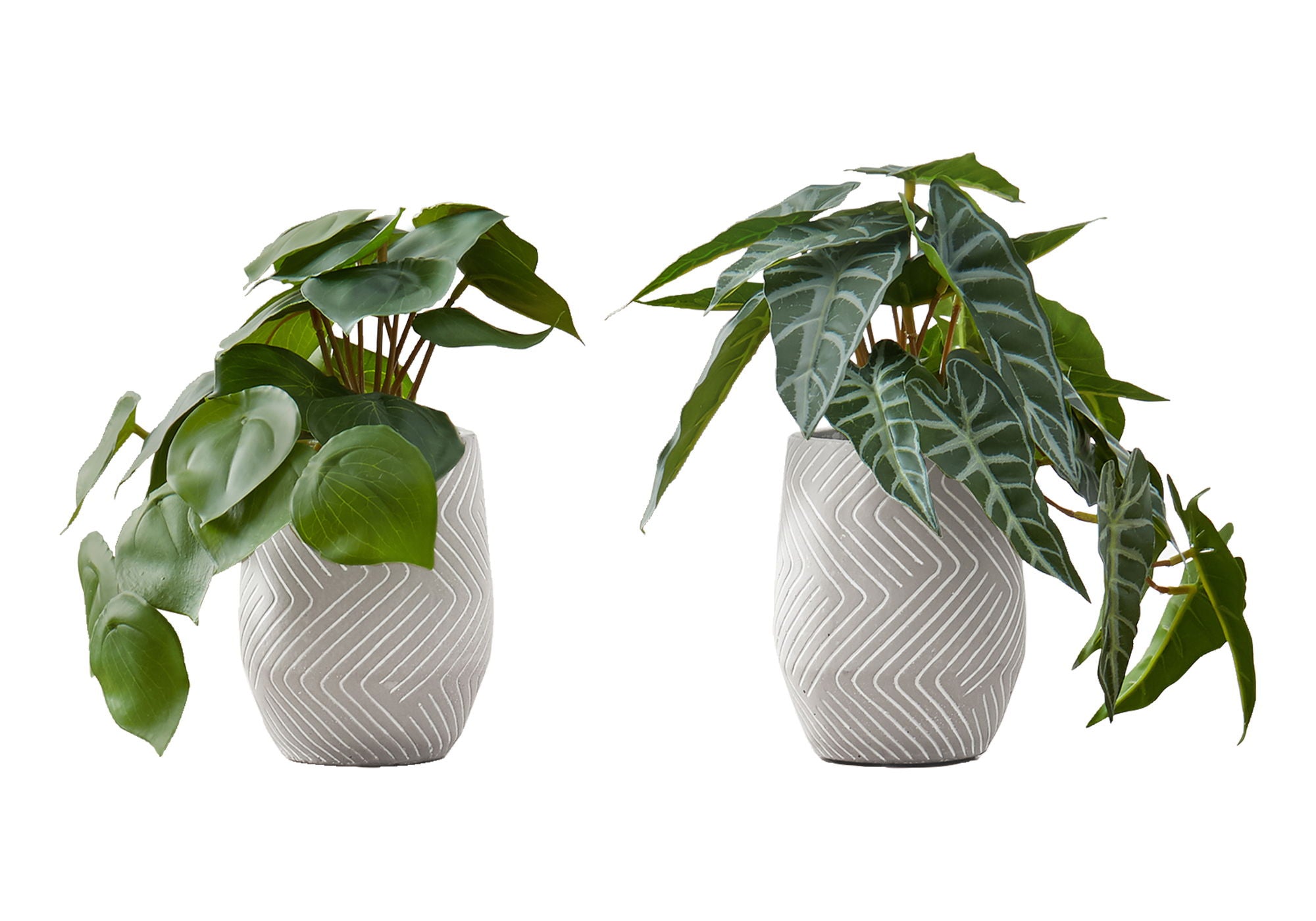 8&quot; Tall, Artificial Plant, Alocasia, Indoor, Faux, Fake, Table, Greenery, Potted, Decorative (Set of 2) - Green / White