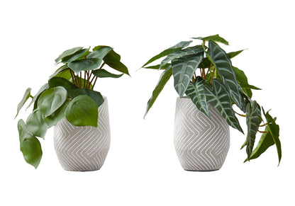 8&quot; Tall, Artificial Plant, Alocasia, Indoor, Faux, Fake, Table, Greenery, Potted, Decorative (Set of 2) - Green / White