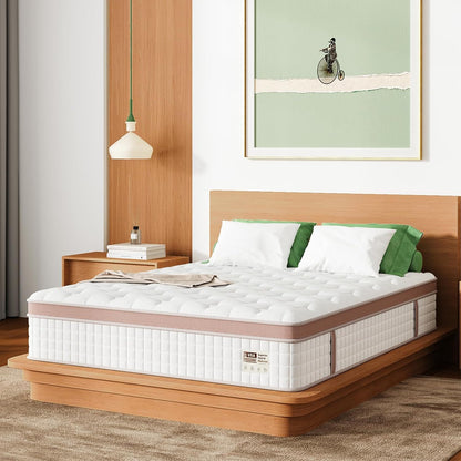 14", Firm Hybrid Mattress, Gel Memory Foam &amp; Pocket Springs, Pressure Relief, Motion Isolation, Ergonomic Bed - White - King