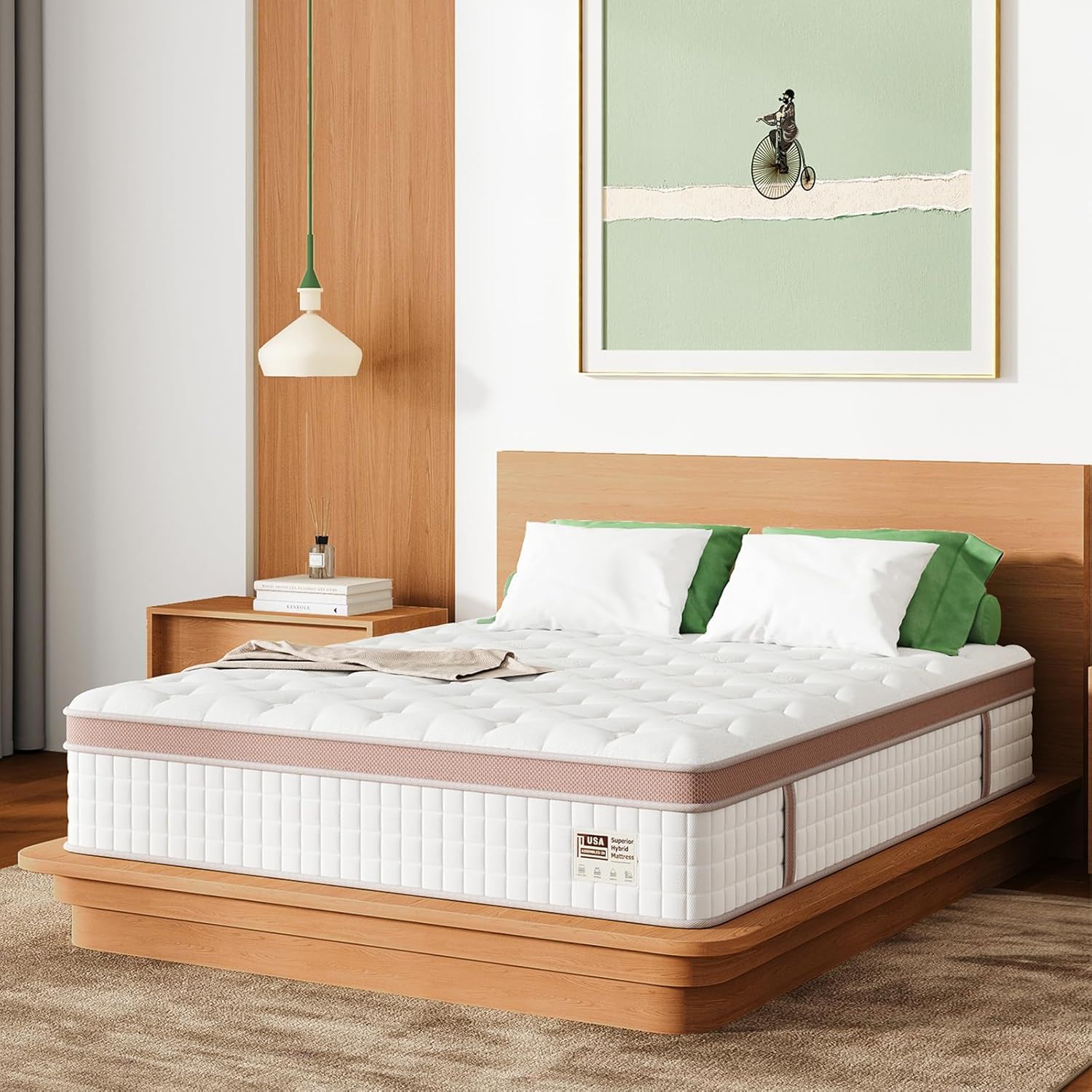 12" King Size Firm Hybrid Mattress, Gel Memory Foam &amp; Pocket Springs, Pressure Relief, Motion Isolation, Ergonomic Bed - White